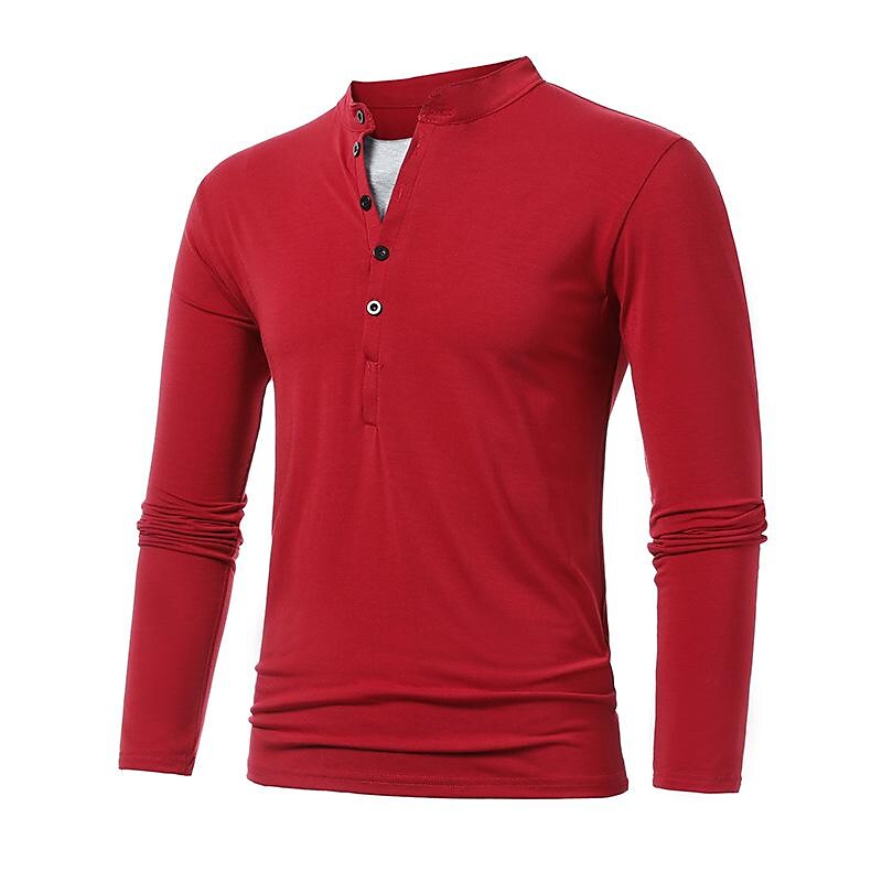 Men's Henley Jersey Patchwork Long Sleeve T-Shirt