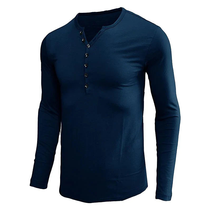 Men's Solid Color Henley Collar Long Sleeve T-Shirt