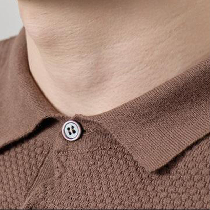 Men's Solid Textured Rib Knit Short Sleeve Polo T-Shirt