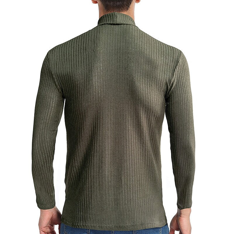 Men's Vintage Turtleneck Solid Color Long Sleeve Knitted T-shirt