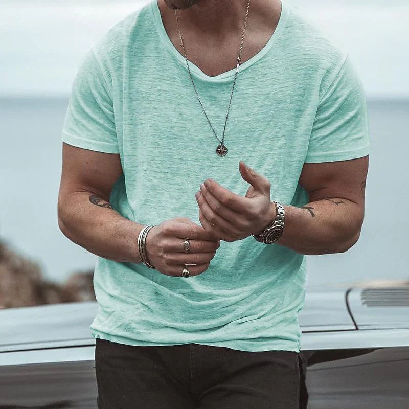 Men's Solid Color Round Neck Short Sleeve T-shirt