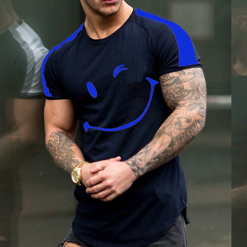 Men's Graphic Patterned Face Crew Neck Casual Short Sleeve T-shirt