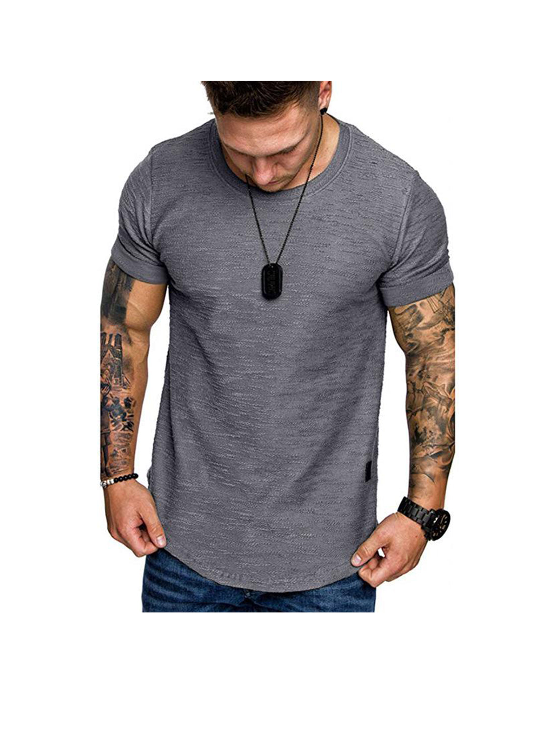 Men's Textured Solid Color High Quality Crew Neck T-shirt Soft Breathable