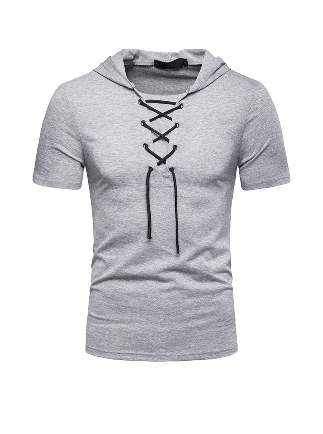 Men's Lace-up Short Sleeve Hooded T-shirt