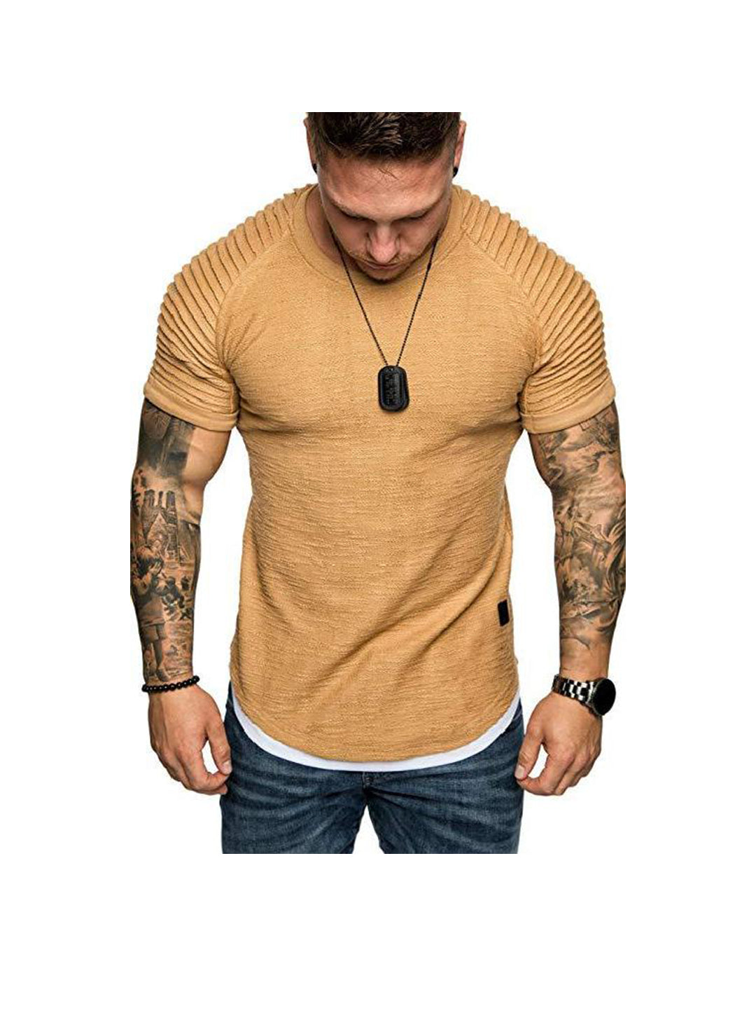 William Raglan Sleeves Hem Patchwork Short-sleeved T-shirt