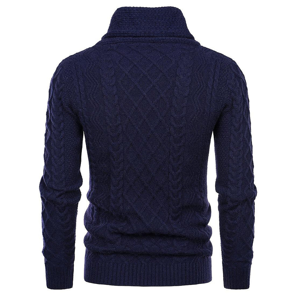 Men's Shawl Collar Cable Casual Slim Fit Long Sleeve Sweater