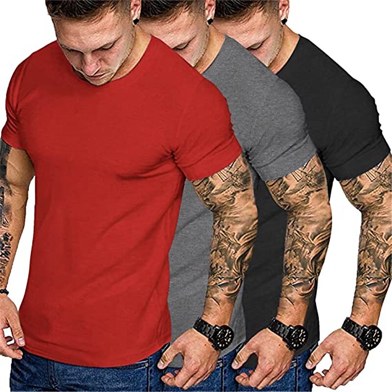 Men's 3 Pack Gym Workout Short Sleeve T Shirt