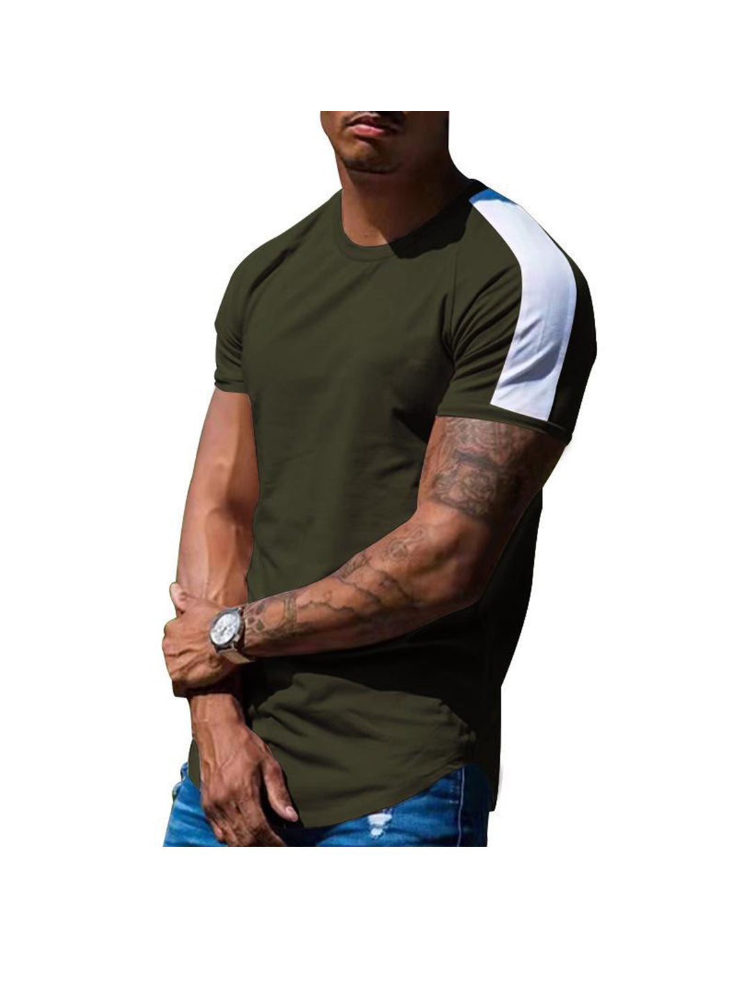 Russell Crew Neck Patchwork Short-sleeved T-shirt