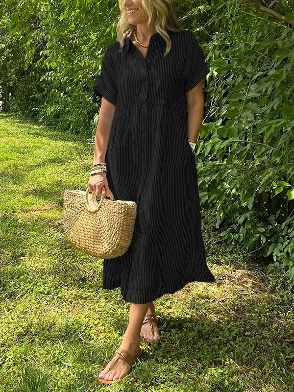 NEW🔥 Striped Lapel Button Down Shirt Dress