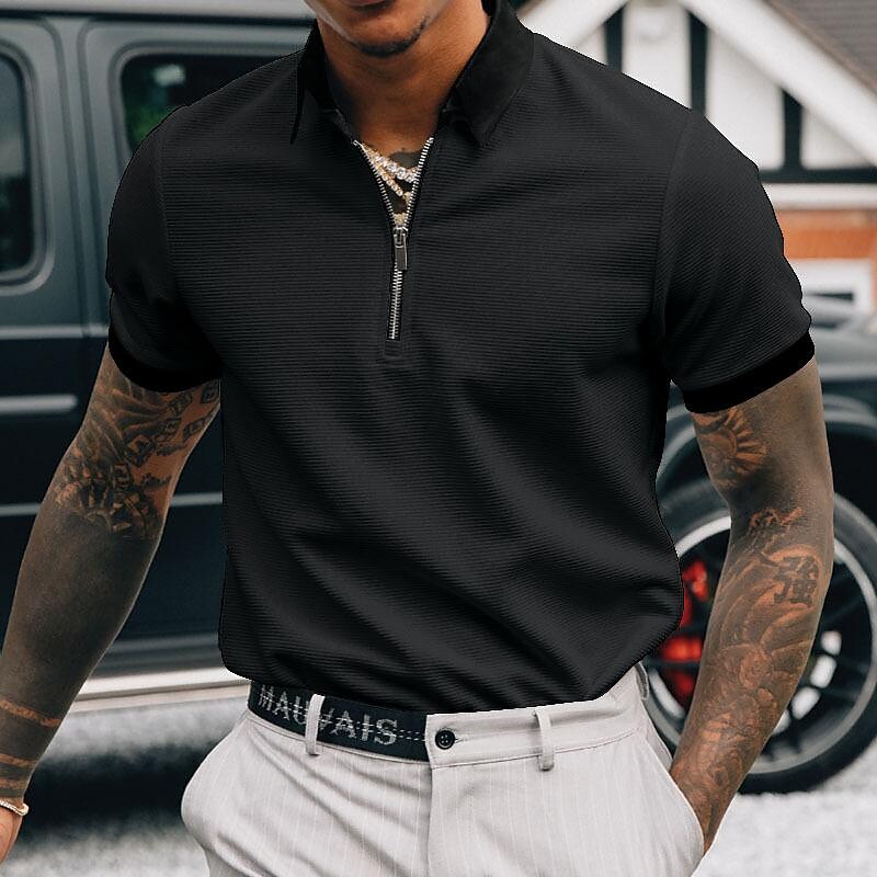 Men's Solid Contrast Collar and Cuffs Short Sleeve Polo T-shirt