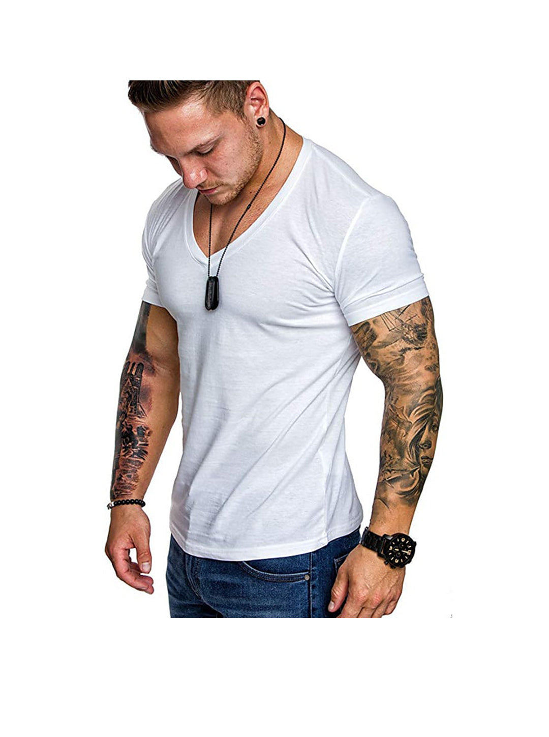 Men's  V-Neck Solid Color Casual T-Shirt
