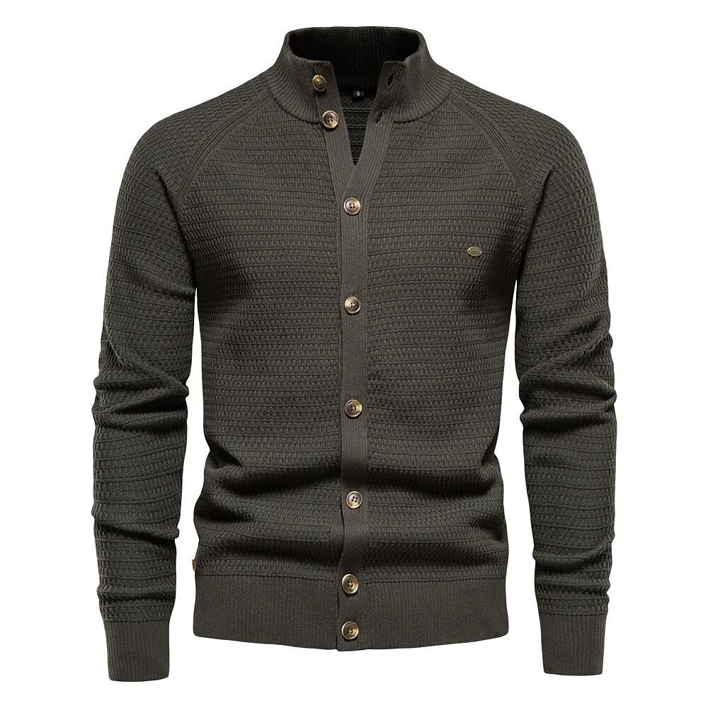 Men's Texture Pattern Stand Collar Knitted Cardigan