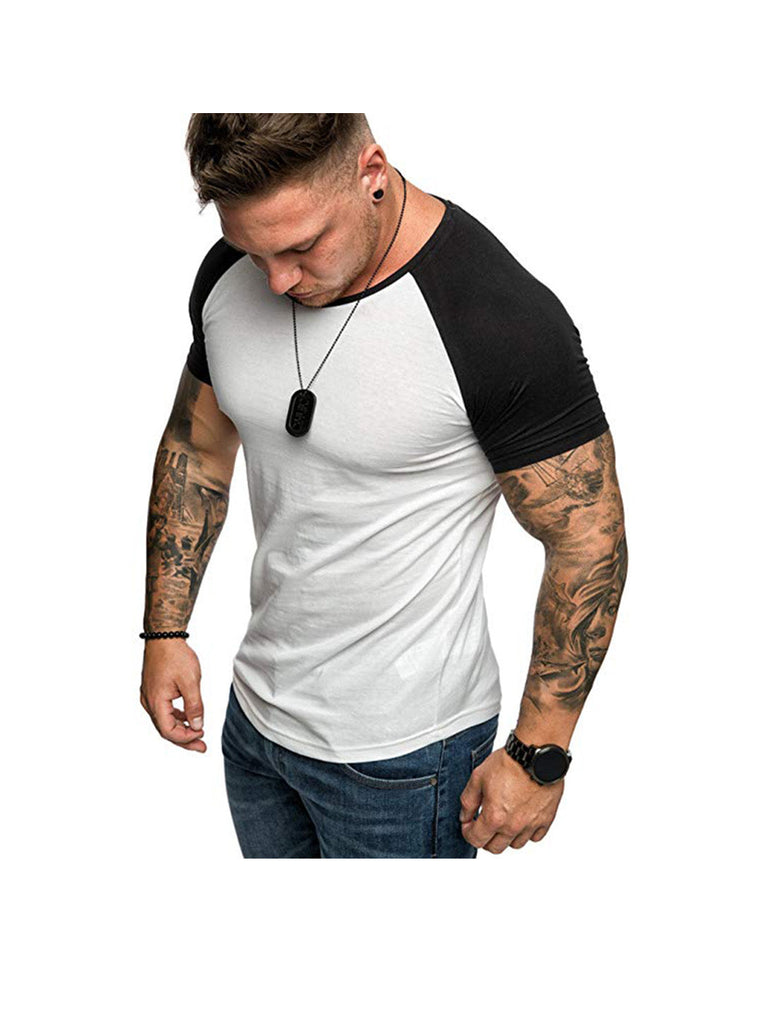 Men's Raglan Sleeve Color Block Short Sleeve T-Shirt Soft Breathable