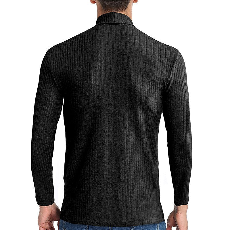Men's Vintage Turtleneck Solid Color Long Sleeve Knitted T-shirt