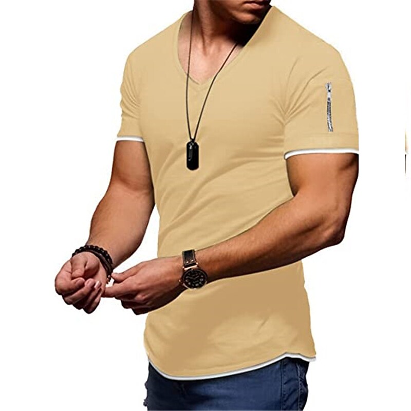 Men's Solid Color V Neck Street Casual T-shirt