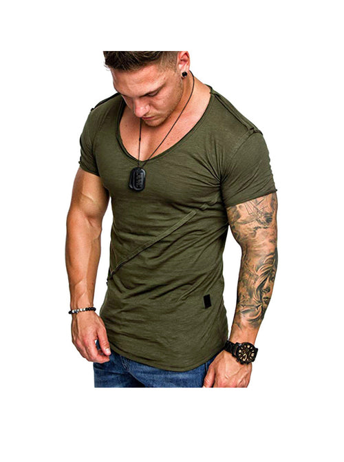 Dennis Diagonal Patchwork Solid Color V-neck T-shirt