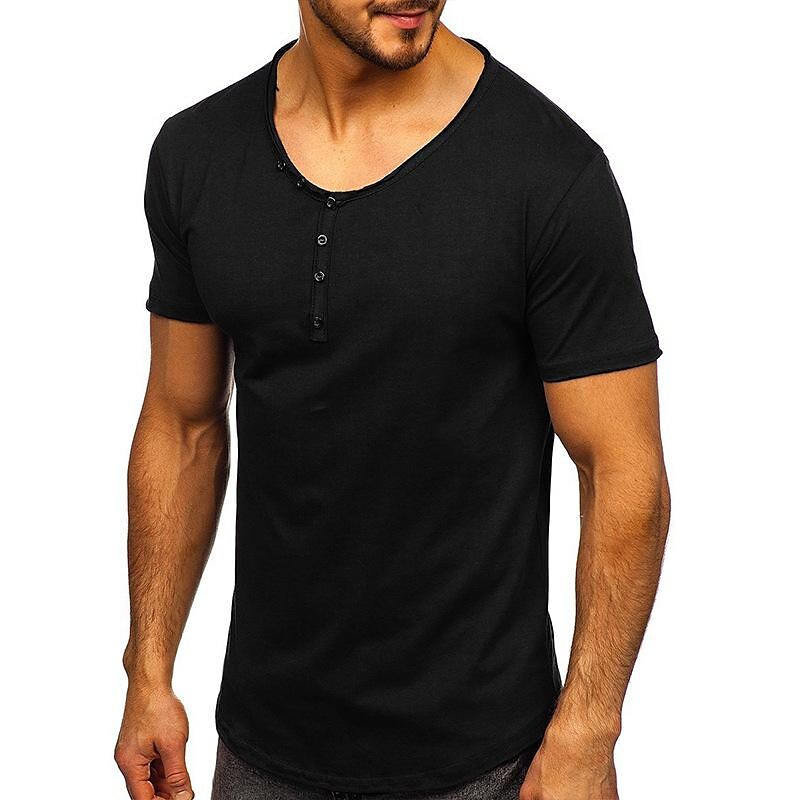 Men's Solid Color Henley Collar Short Sleeve T-Shirt