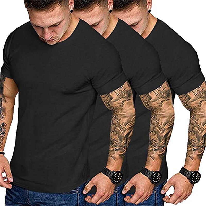 Men's 3 Pack Gym Workout Short Sleeve T Shirt