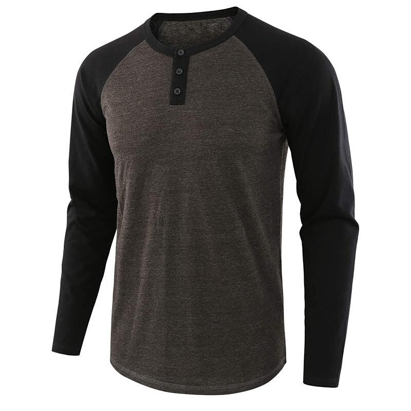 Men's Color Block Raglan Sleeves Henry T-shirt