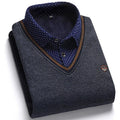 Men's Fleece Patchwork Fake Two Piece Knit Sweater