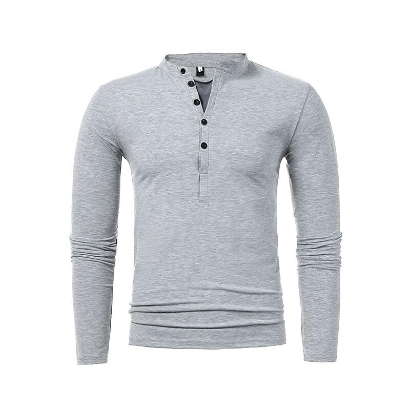 Men's Henley Jersey Patchwork Long Sleeve T-Shirt