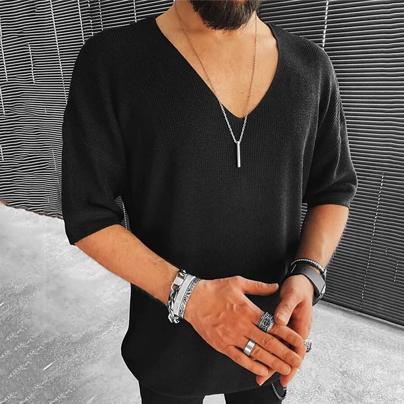 Men's Solid Color V Neck Casual Half Sleeve T-shirt