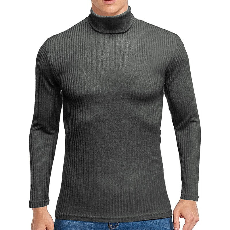 Men's Vintage Turtleneck Solid Color Long Sleeve Knitted T-shirt