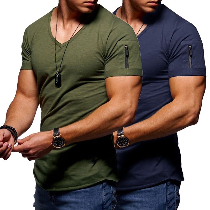 Men's 2 pcs  Solid Color Basic V Neck Short Sleeve T-shirt