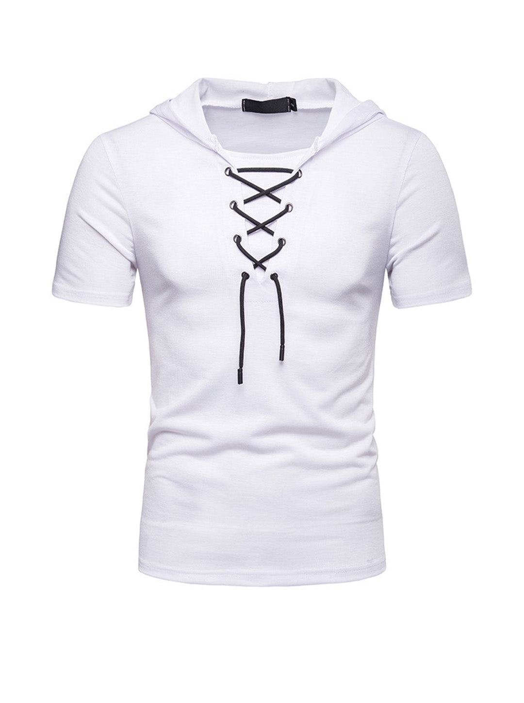 Men's Lace-up Short Sleeve Hooded T-shirt
