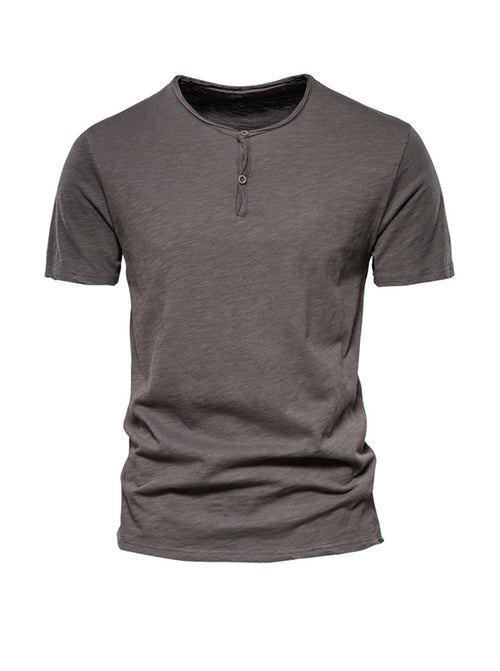 Harold Solid Color Henry Collar T-shirt