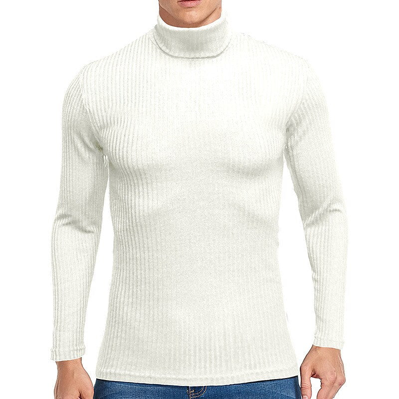 Men's Vintage Turtleneck Solid Color Long Sleeve Knitted T-shirt