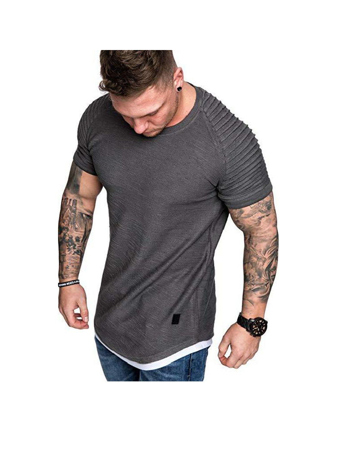 William Raglan Sleeves Hem Patchwork Short-sleeved T-shirt