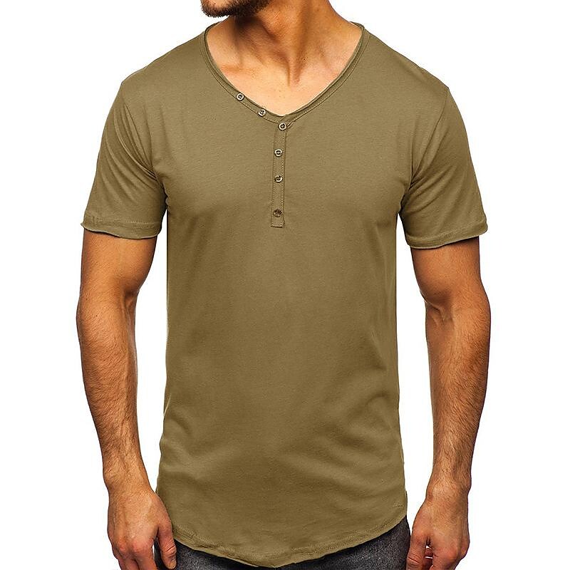 Men's Solid Color Henley Collar Short Sleeve T-Shirt