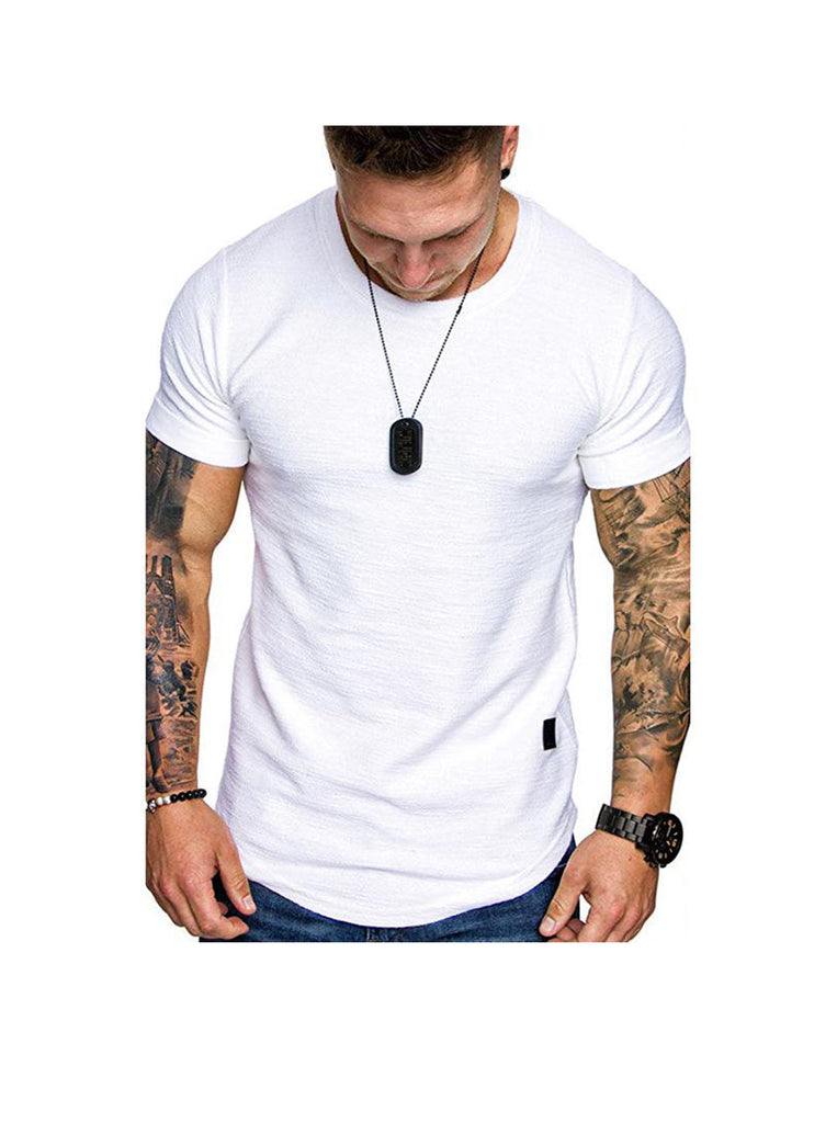 Men's Textured Solid Color High Quality Crew Neck T-shirt Soft Breathable