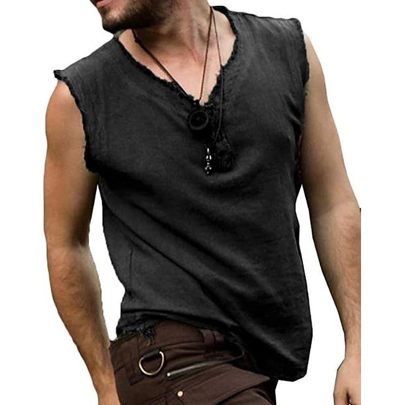 Men's Solid Color V Neck Casual Sleeveless Shirt