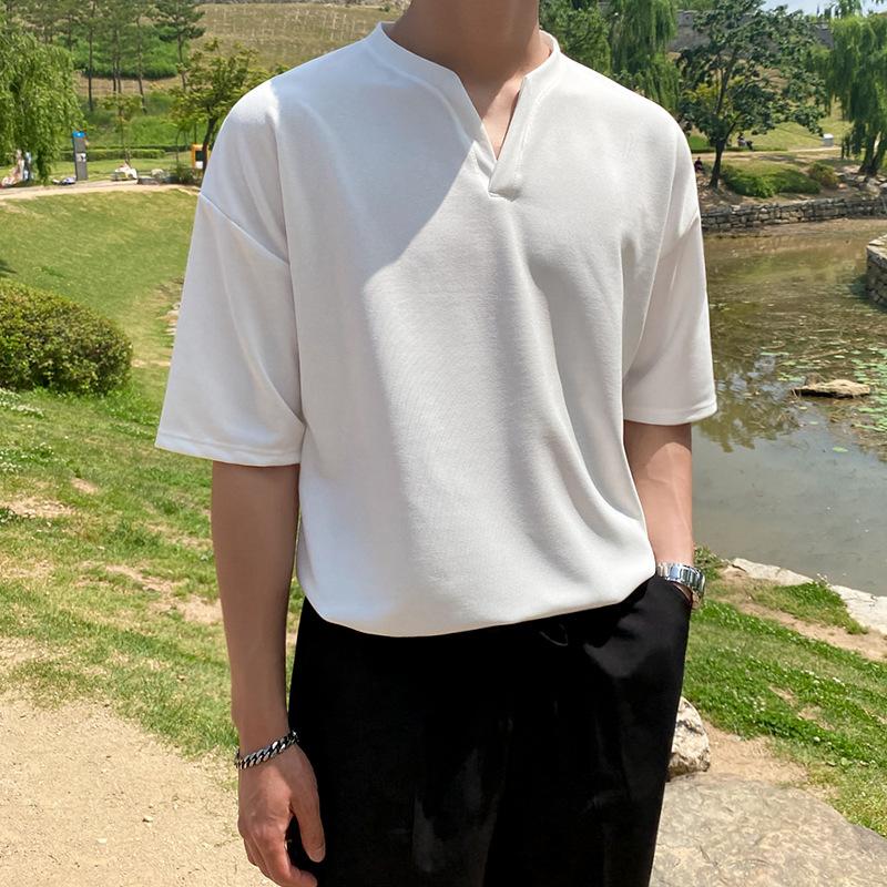 Dennis Solid Color V-neck Ice Silk Cotton Short-sleeved T-shirt