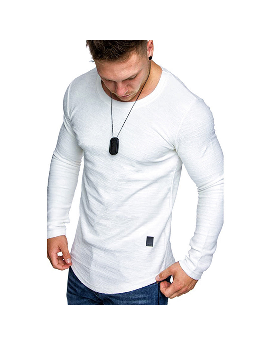 Men's Textured Solid Color High Quality Crew Neck T-shirt Soft Breathable
