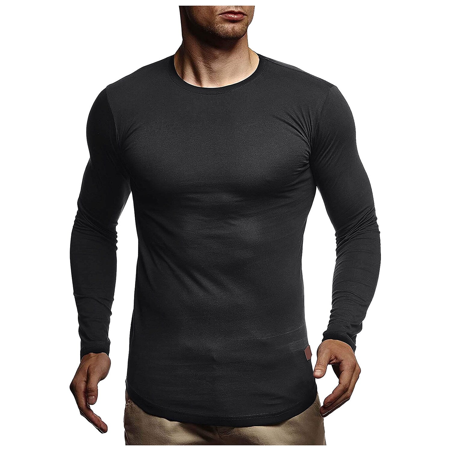 Men's Solid Color Round Neck And V-neck Long-sleeved T-shirt
