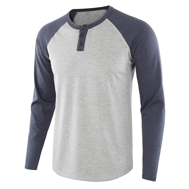 Men's Color Block Raglan Sleeves Henry T-shirt