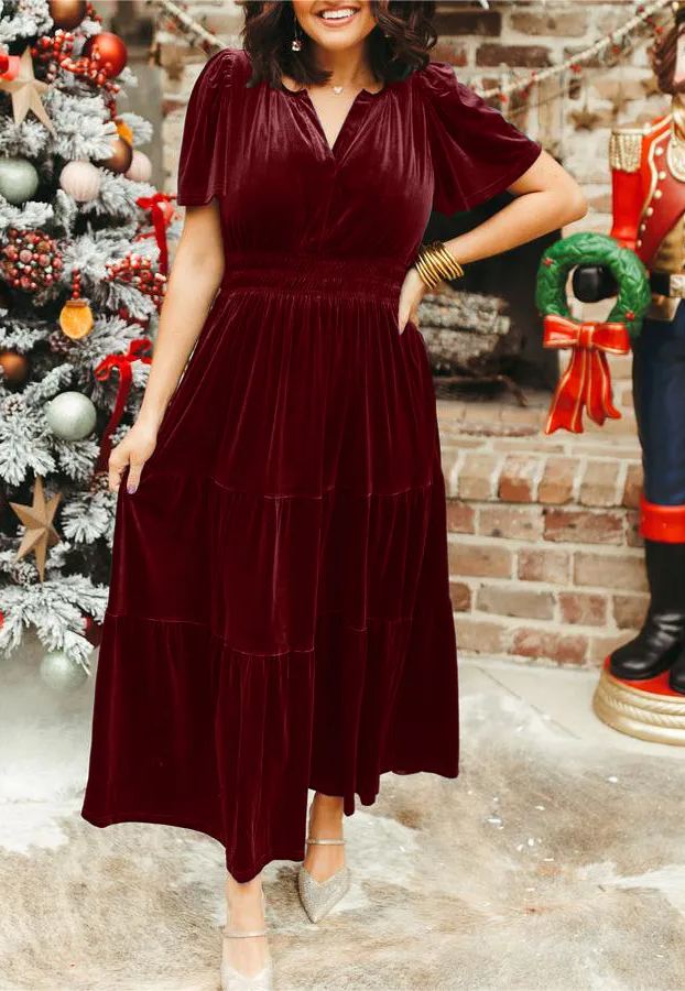 New Women Velvet Tiered Maxi Dress (Buy 2 Free Shipping)