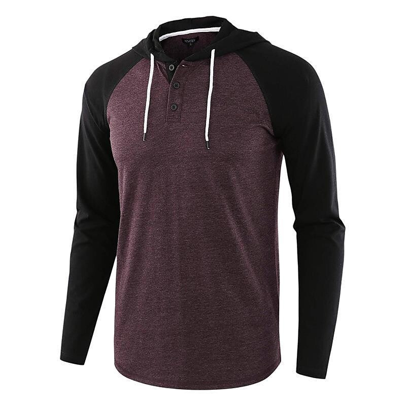 Men's Color Block Raglan Sleeves Drawstring Hoodie T-shirt