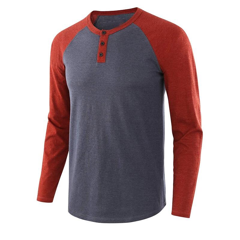 Men's Color Block Raglan Sleeves Henry T-shirt