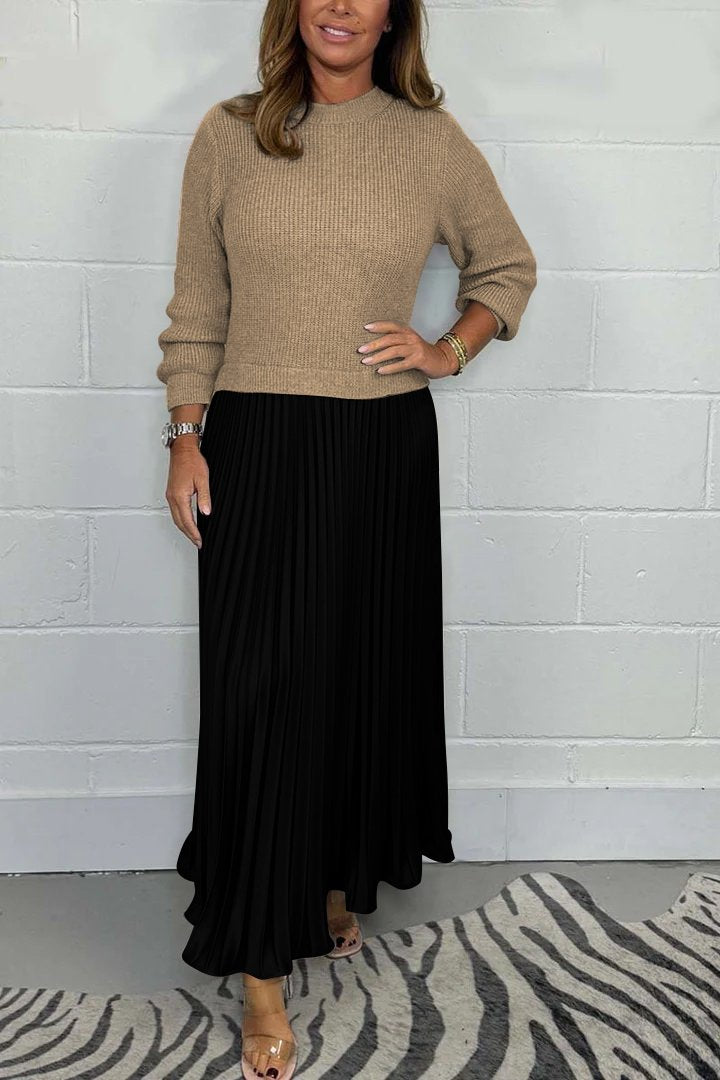 Women’s Stylish and Elegant Round-neck Pleated Dress