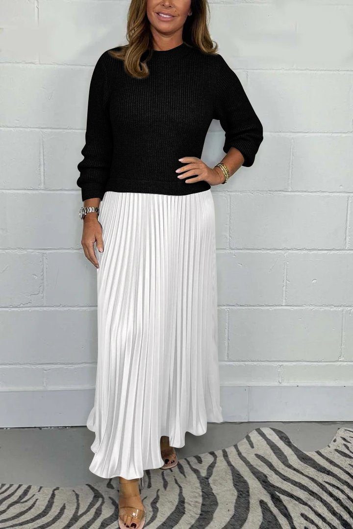 Women’s Stylish and Elegant Round-neck Pleated Dress