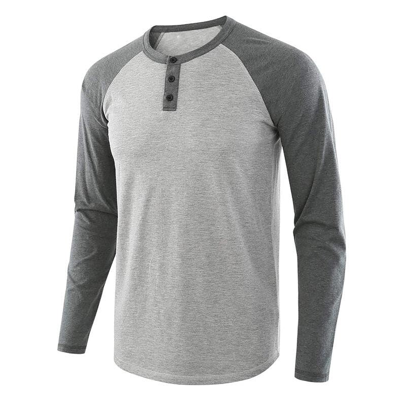 Men's Color Block Raglan Sleeves Henry T-shirt
